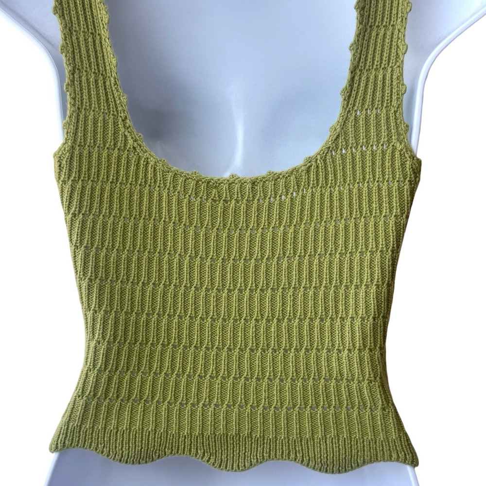 Le Lis Green Crochet Scallop Hem Crop Tank Summer Festival Travel Feminine S - Picture 7 of 11